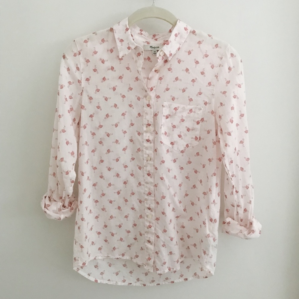 Flamingo print button down